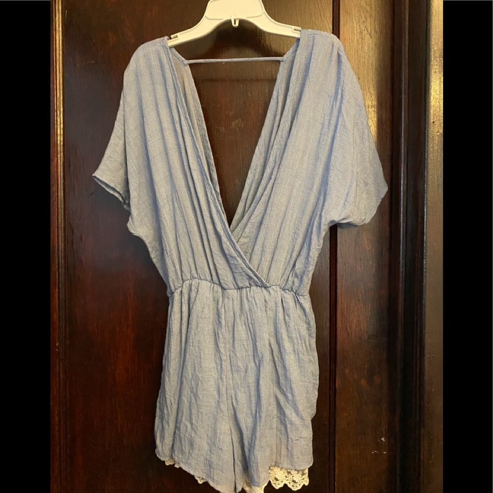 Vintage Charlotte Russe Chambray romper with lace
